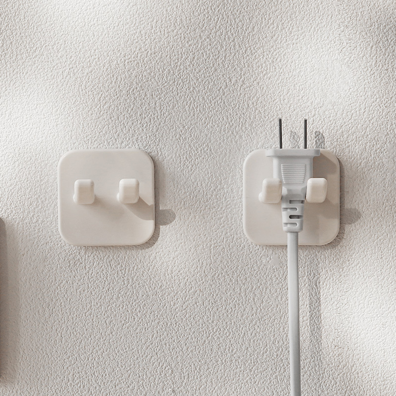 Power Plug Hook, No-Drill, Traceless Adhesive Hook, Cord Organizer, Wall-Mounted Double Hook Socket, Kitchen Wall