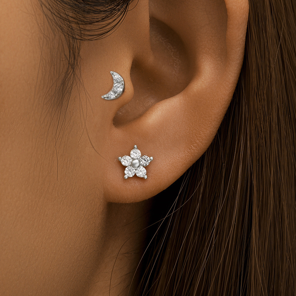 4g Weight Ear Studs Classification Ear Cartilage Rings & Studs Piercing Type 1 Piece Quantity Holiday, Daily, Party Occasion 925 Sterling Silver Material Devil's Eye, Star, Moon Pattern Women's Gender Elegant Style 1 Piece 925 Sterling Silver Devil's Eye Star Moon Ear Studs 12
