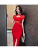 Sexy Dress New Chinese Qipao Slim Fit Wrapped Hip Open Back Long Dress