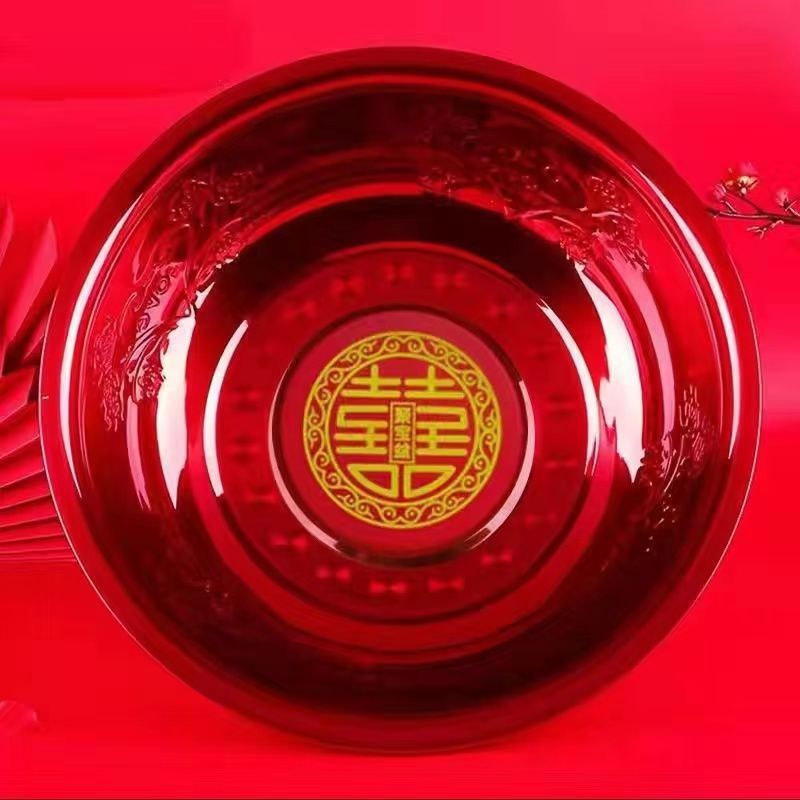 结婚脸盆加厚不锈钢红盆一对娘家陪嫁洗漱全套婚庆套装新娘嫁安|undefined