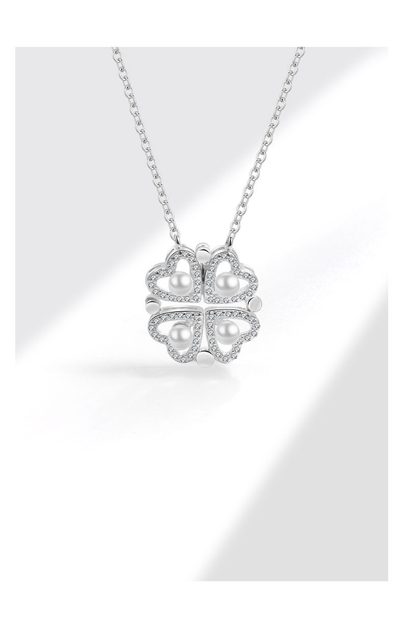 925 sterling silver Chain Material cable chain Chain Type 1 Piece Quantity Sterling Silver Zircon Cable Chain Plating Four Leaf Clover Heart Shape Pendant Necklace