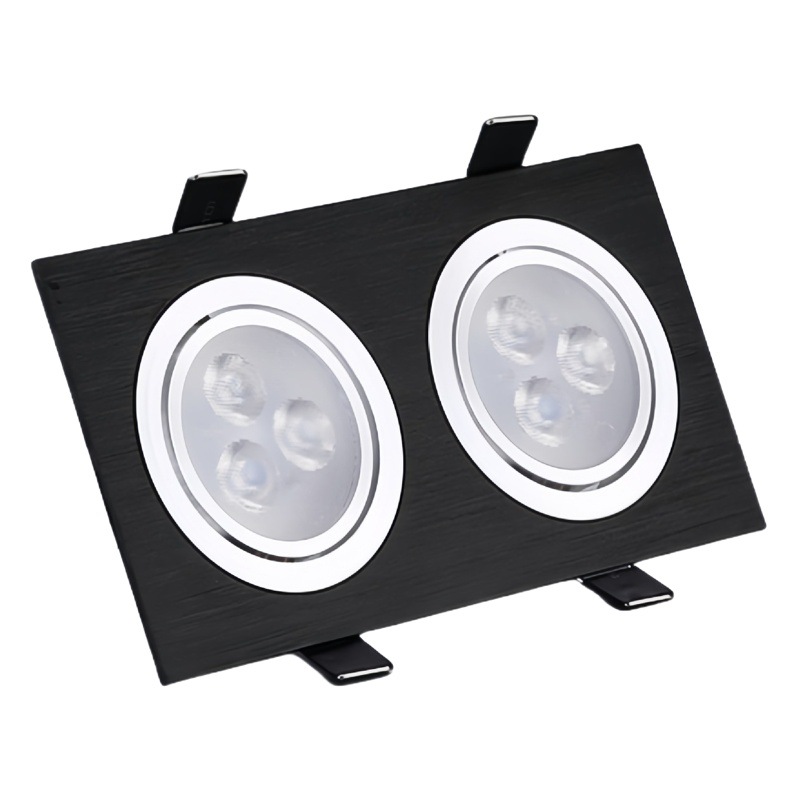 Foser LED de doble cabezal rectángulo cuadrado cepillado negro cepillado plateado lámpara empotrada de doble cabezal totalmente de aluminio