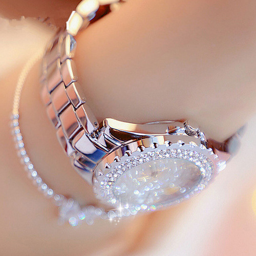 Women's watch with ultra-glitter base and diamond-set English watch + versatile diamond-set bow beaded bracelet 2pcs/set