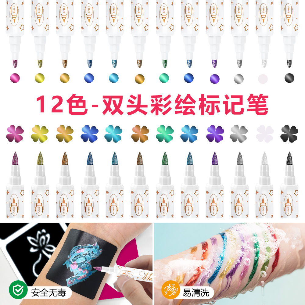 Juego de rotuladores metálicos de doble punta, suave y duro, rotulador de tatuajes colorido, rotulador de caligrafía, rotulador de firma, rotulador para manualidades con tarjetas de felicitación y decoración de uñas