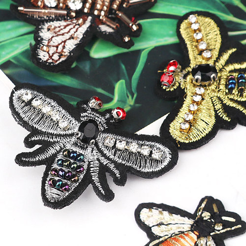 Water Diamond Bee Embroidery Fabric Patch Insect Clothing Pants Patch for Down Jacket Hole Repair DIY Decorative Patch