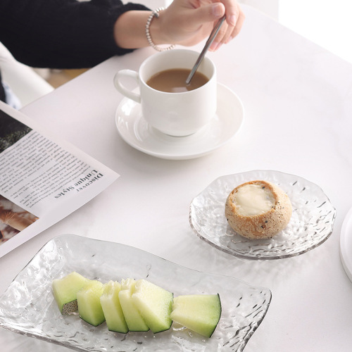 Ins Glacial Pattern High-End Serving Plate Fruit Plate Household Wholesale Light Luxury Bone Digging Plate Flat Plate Tableware Vegetable Plate