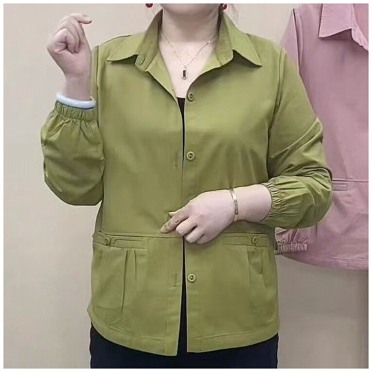 Middle-aged and Old Mother Spring New Solid Color Shirt Collar Casual Coat Women Loose Belly Covering plus size Jacket Top Middle-aged and Old Mother Spring New Solid Color Shirt Collar Casual Coat Women Loose Belly Covering plus size Jacket Top