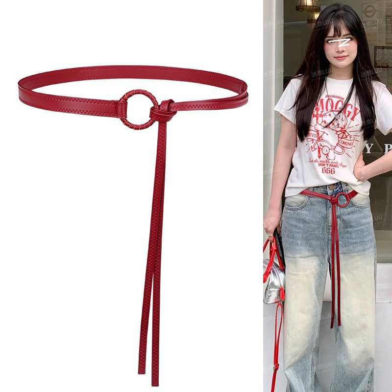 Belt New Retro Red Girdle Women's Decorative Jeans Skirt Thin Belt Waist Chain High-End Ready Stock