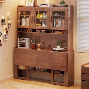 Nordic Solid Wood Folding Desk Bookcase Integrated Bedroom Simple Office Computer Desk Bedside Children's Study Table