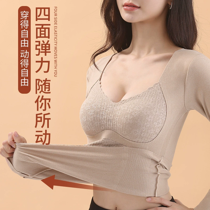 Сохранение 10.0 кружевное теплое пальто с длинными рукавами осенью и зимой для женщин катионный бархат без следов легкое пластикое термобелье для женщин