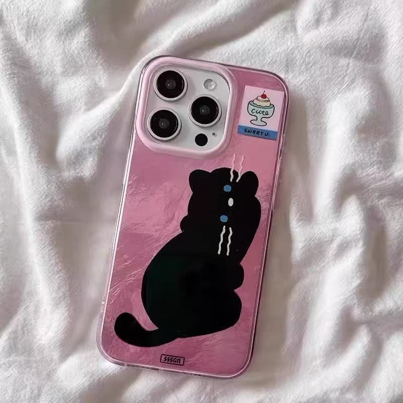Estilo coreano lindo gato de lunares para iPhone15/16promax personalidad chica rosa 14 personalidad 13p nuevo