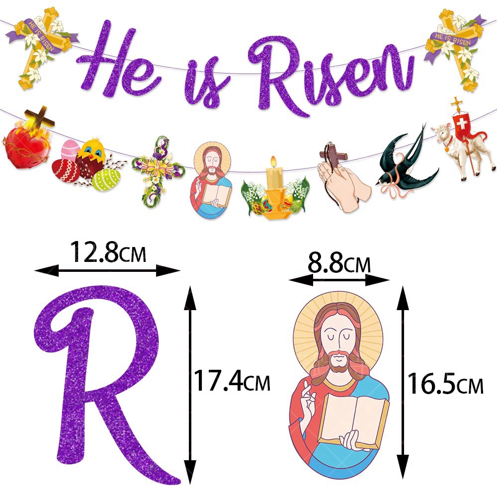Amazon nueva decoración de Pascua Garland traje Él es resucitado Pascua bandera pastel tarjeta inserción