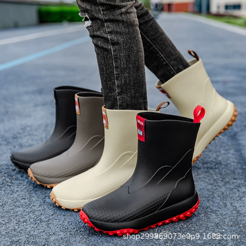 Мужские непромокаемые сапоги средней длины, уличная простая модная универсальная нескользящая водонепроницаемая уличная обувь для взрослых, однотонная кухонная обувь