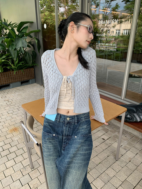 [9hour]美式甜美风套装女 2025秋季系带针织开衫+碎花吊带m3723|undefined