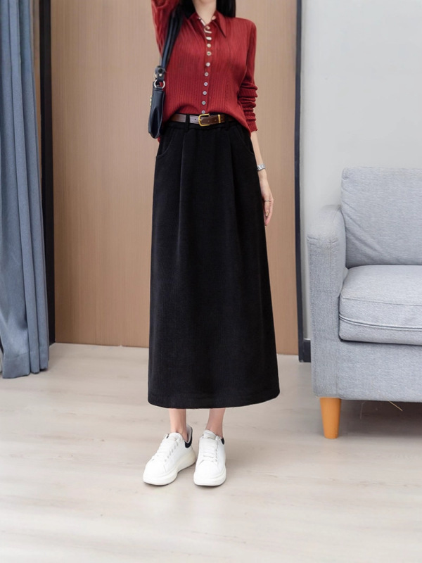 哥家商场同款女装2025秋季新款时尚休闲慵懒风咖啡色A字半身裙|undefined