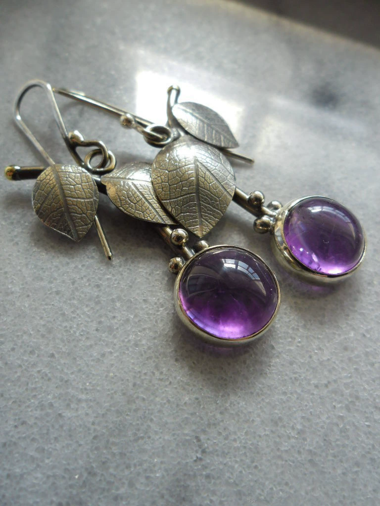 美裕 Retro organic crystal earings with amethyst, universal earrings, simple and elegant design, light luxury style