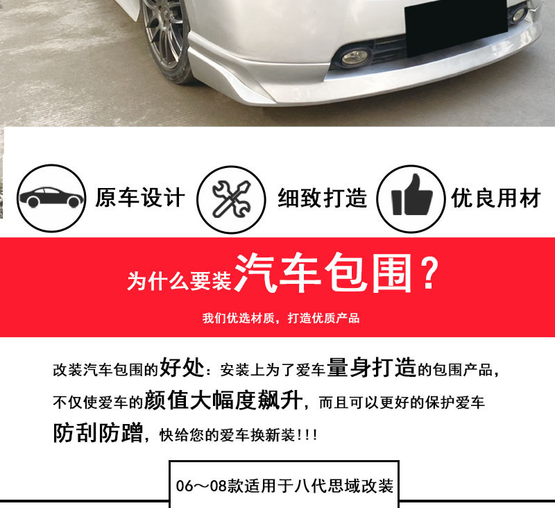 06-08 Model Civi Modified Eighth-Generation Civic Full Car Modification with Front Lip, Side Skirts, Rear Lip, and Rear Bumper Kit