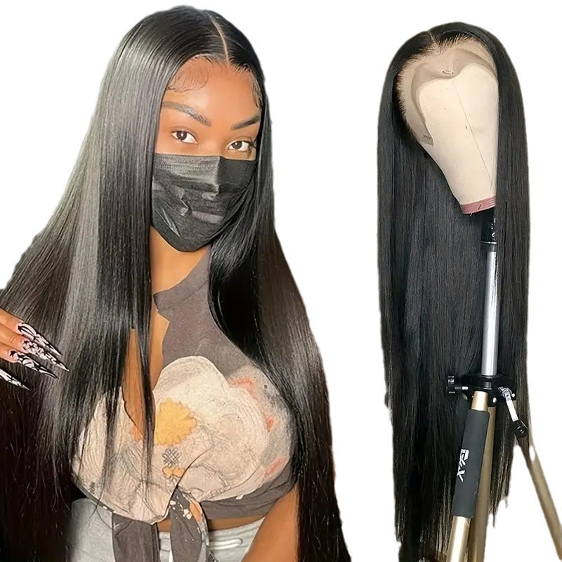 Comercio exterior transfronterizo, pelucas de moda para damas europeas y americanas, encaje frontal de venta caliente de Amazon, pelo liso de longitud media, casco de fibra química