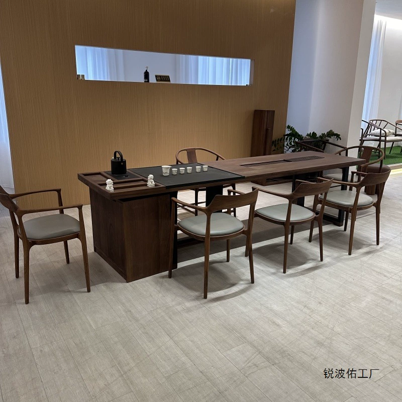 Новый китайский стиль, комбинация стульев из черного ореха в Северной Америке, современный простой, легкий, роскошный, элитный чайный столик для чайной комнаты, офисный чайный столик