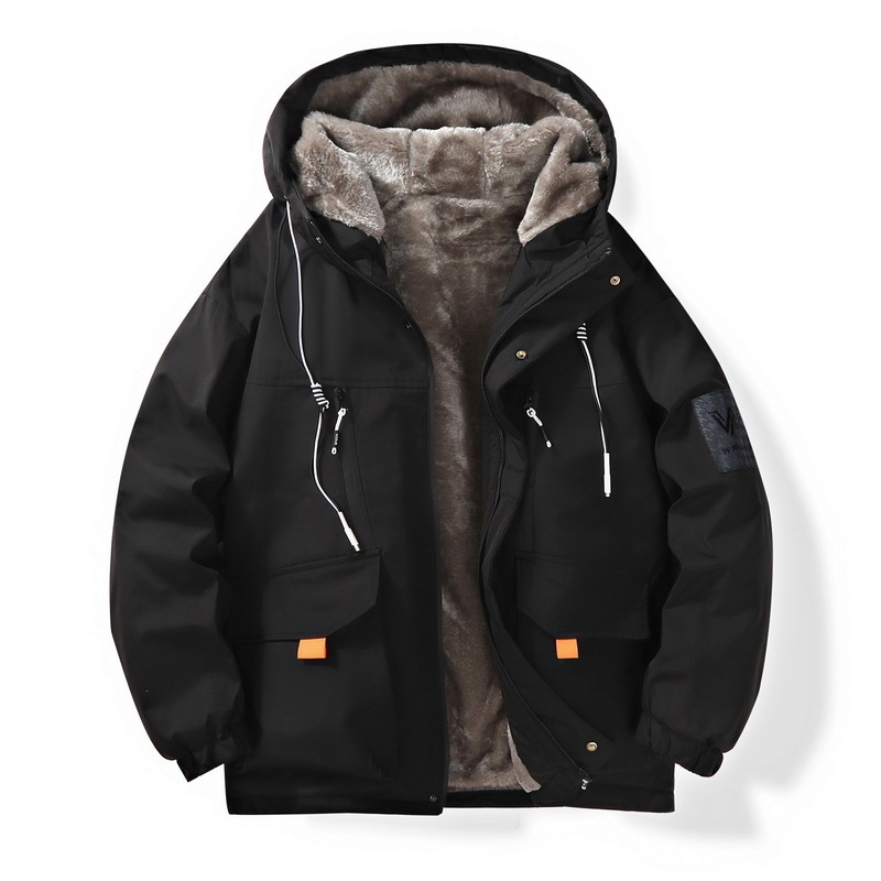 Winter Coat for Men, Fleece-Lined and Thickened, Trendy Brand Jacket, Hooded, Loose, Warm Cotton-Padded Jacket, Young Style Parka