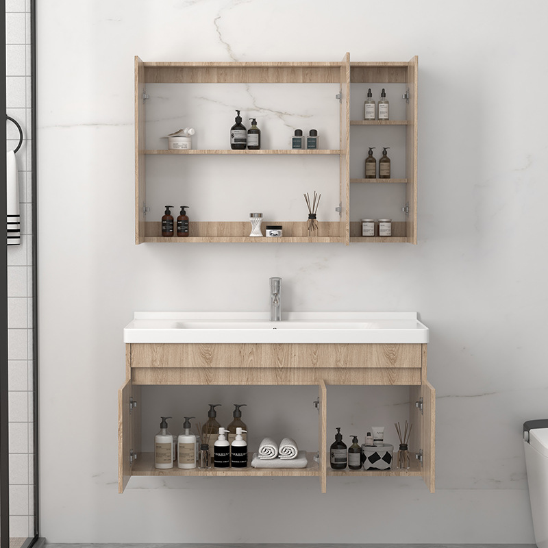 Cerámica moderna y simple una cuenca de madera sólida gabinete de baño combinación lavabo lavabo lavabo conjunto lavabo