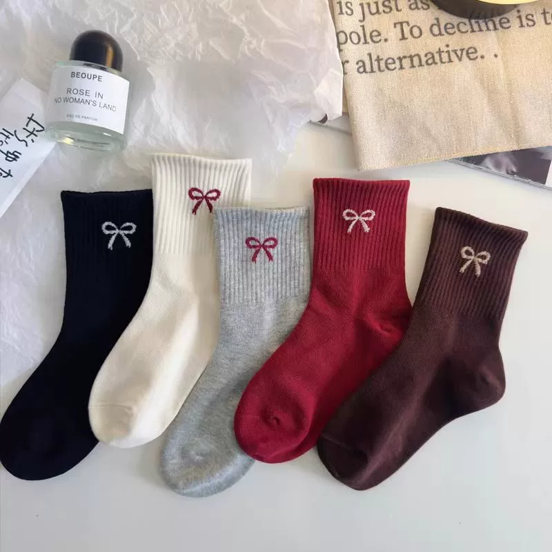 Children's cotton demi-season knee socks with bow, mid-length, for teenagers - Детские хлопковые демисезонные колготки до колена с бантами, средняя длина, для подростков