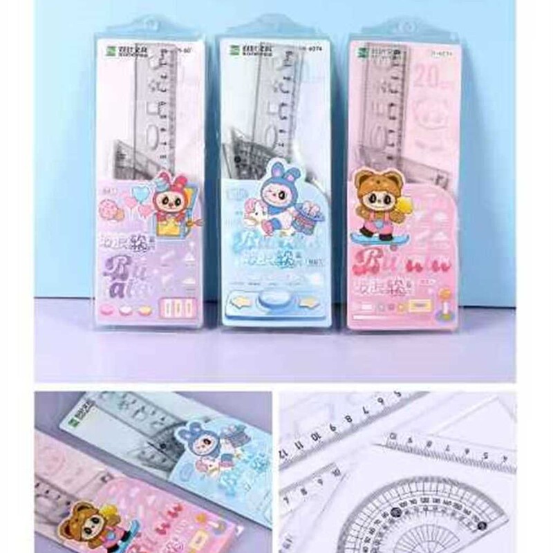 かわいい漫画定規セット学生一般描画 20 センチメートル透明定規三角ボード試験ツール 4 ピース定規セット|undefined