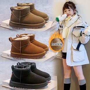 Children's Snow Boots 2025 Winter New Style Fleece-Lined Boys' Short Boots Korean Style Girls' Cotton Shoes for Older Children Warm Boots Trendy