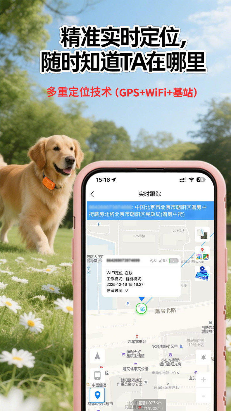 Pet GPS tracker collar for cats and dogs, anti-lost device for puppies and cats, waterproof tracking device with voice command