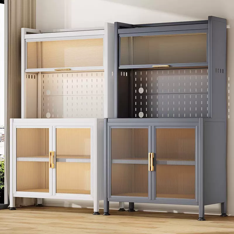 上翻门餐边柜洞洞板厨房置物架多层落地餐边收纳柜子储物橱柜锅具