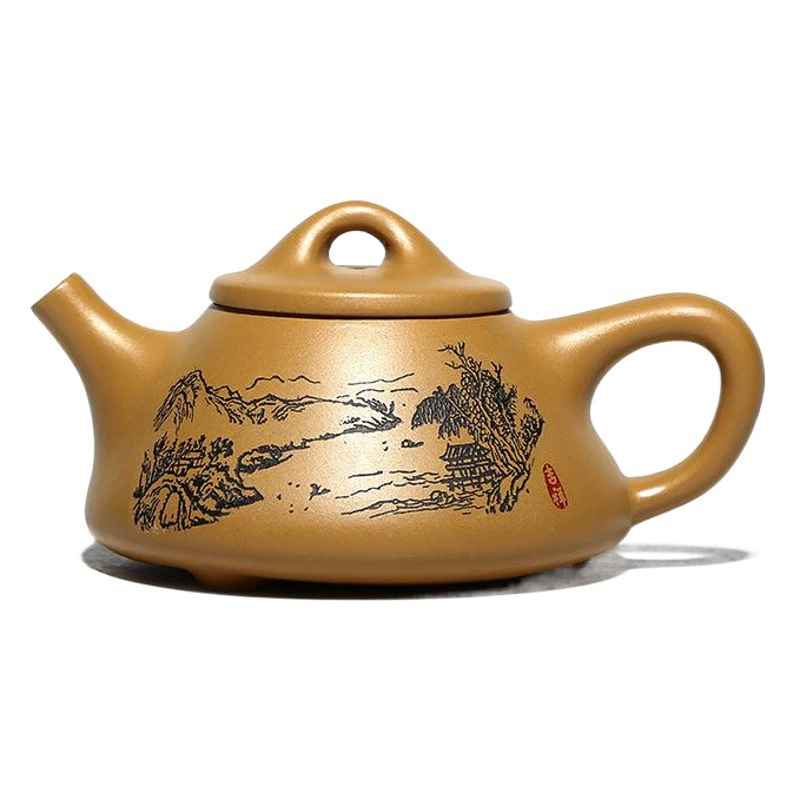 Чайник из исинской фиолетовой глины, ручной работы, большой емкости, набор для заваривания чая, чайный сервиз от известного художника Циэ, чайник с ландшафтным каменным декором и ручной гравировкой.