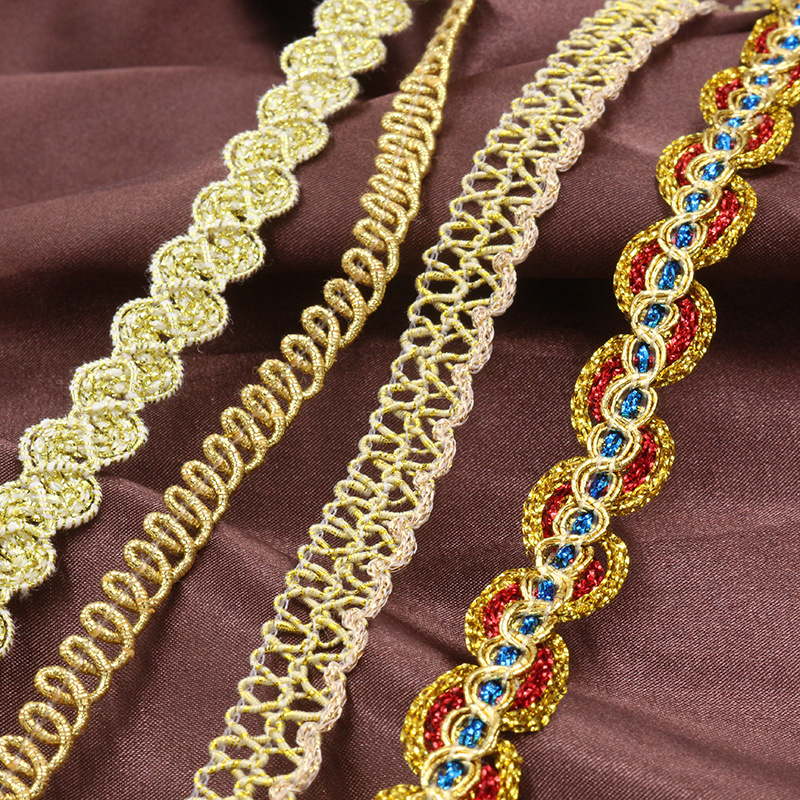 多款金银丝小花边镂空金丝波浪织带民族服装鞋帽窗帘装饰辅料批发