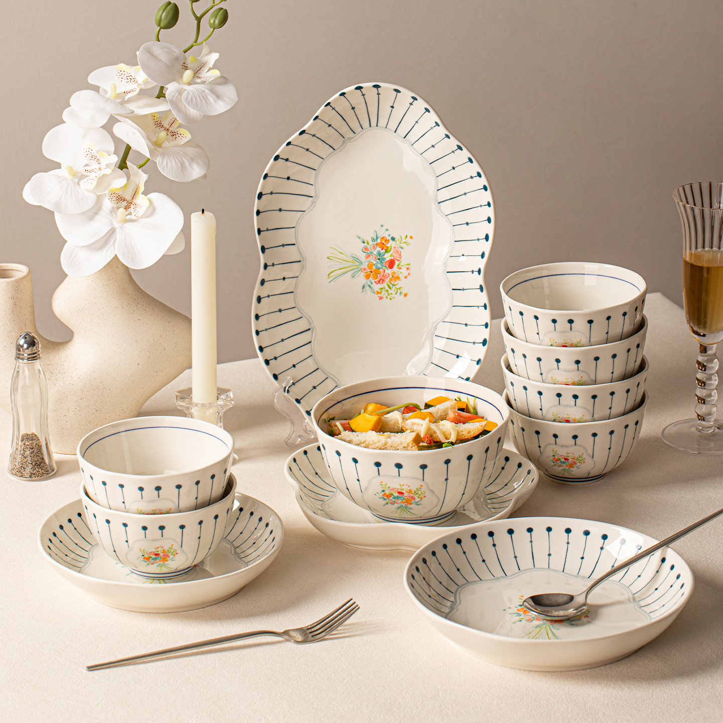 Conjunto de cubiertos retro japonés, nuevos platos de cerámica de alta calidad, platos y platos, regalos de mudanza de casa
