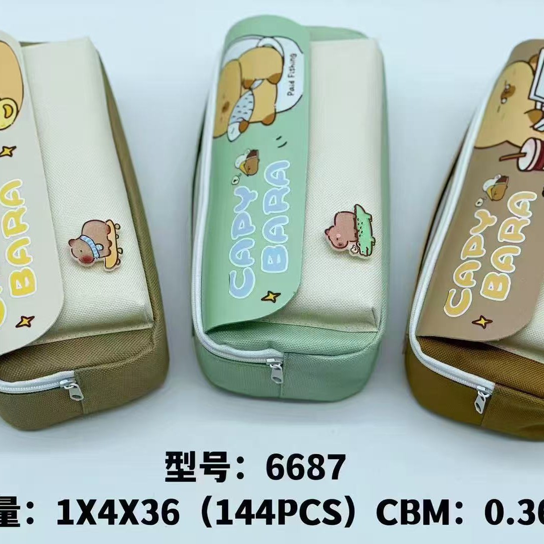 Bolsa de lápices al por mayor Bolsa de lápices de doble capa de gran capacidad simple de dibujos animados Bolsa de papelería de moda de tela Oxford Bolsa de almacenamiento de lápiz lindo