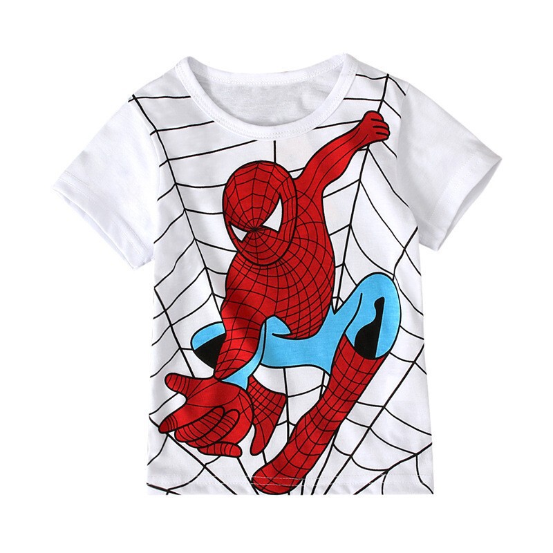 Boys and Girls Kidsren's Round Neck Short-Sleeved Spider-Man Cartoon Pattern T-Shirt Tops Kidsren's Clothing Moisture-Wicking and Sweat-Wicking for Small and Medium-Sized Kidsren