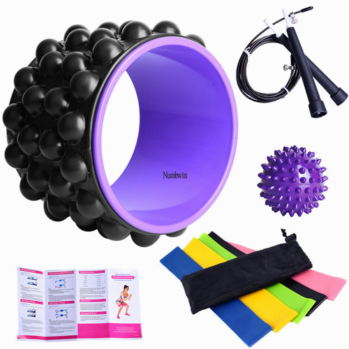 Ten-piece yoga wheel set, Pilates back-bending Dharma wheel, latex elastic ring butt abuser, hardness spike ball, steel wire skipping rope