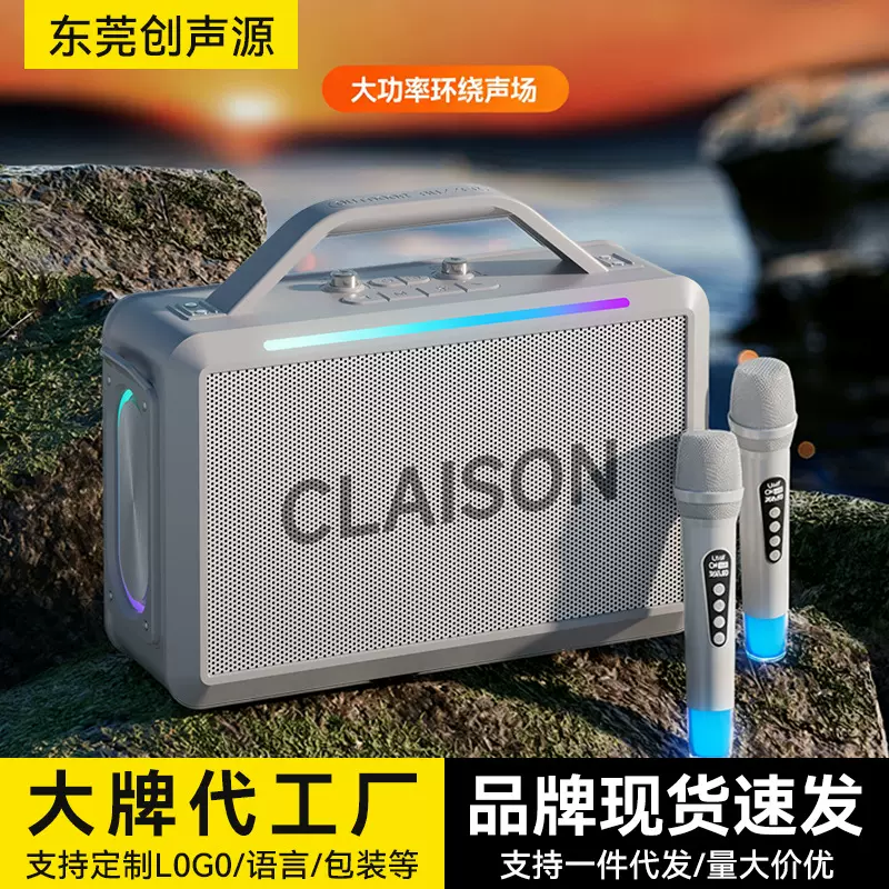 新款300W大功率RGB灯效蓝牙音响便携声卡一体式蓝牙双麦克风音箱