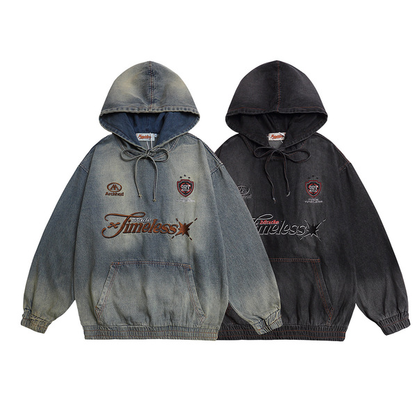 Retro denim hoodie