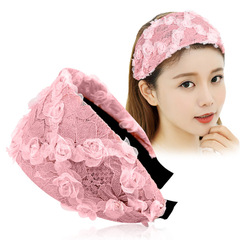 Korean Lace Wide Edge Headband for Women with Floral Design, Toothed Anti-Slip Hair Clip, Conceals Gray Hair, Face-Friendly Outfit Hair Accessory