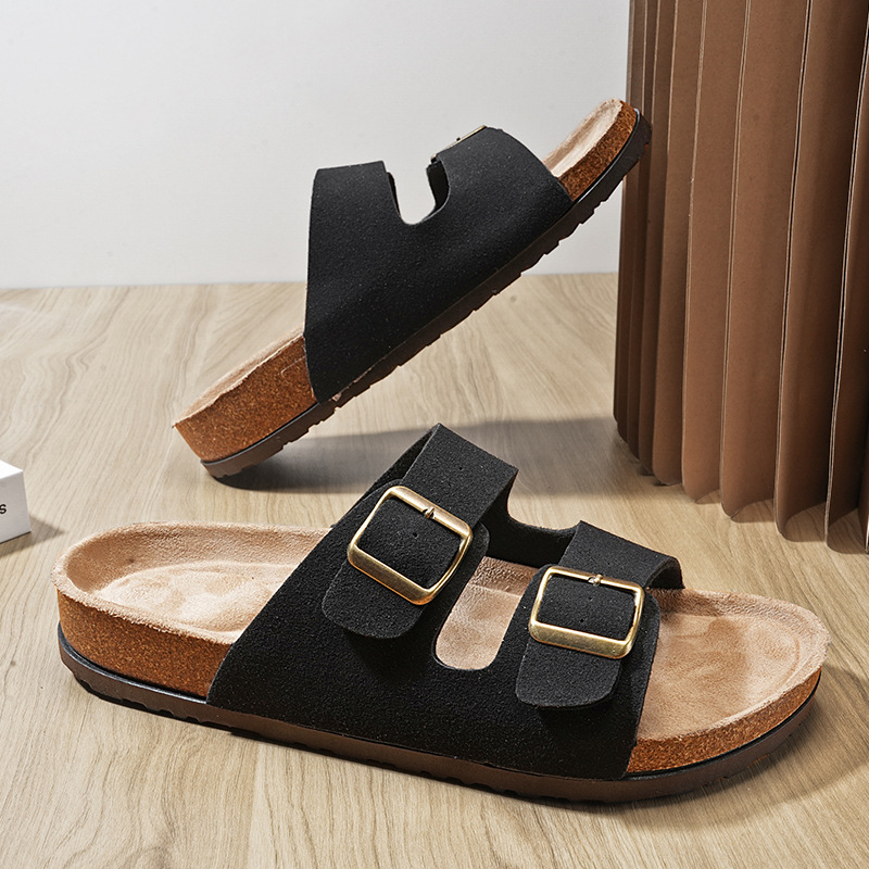 Pareja de zapatillas de corcho, zapatillas casuales y cómodas para mujeres, zapatillas frías para hombres, zapatillas de moda transfronterizas