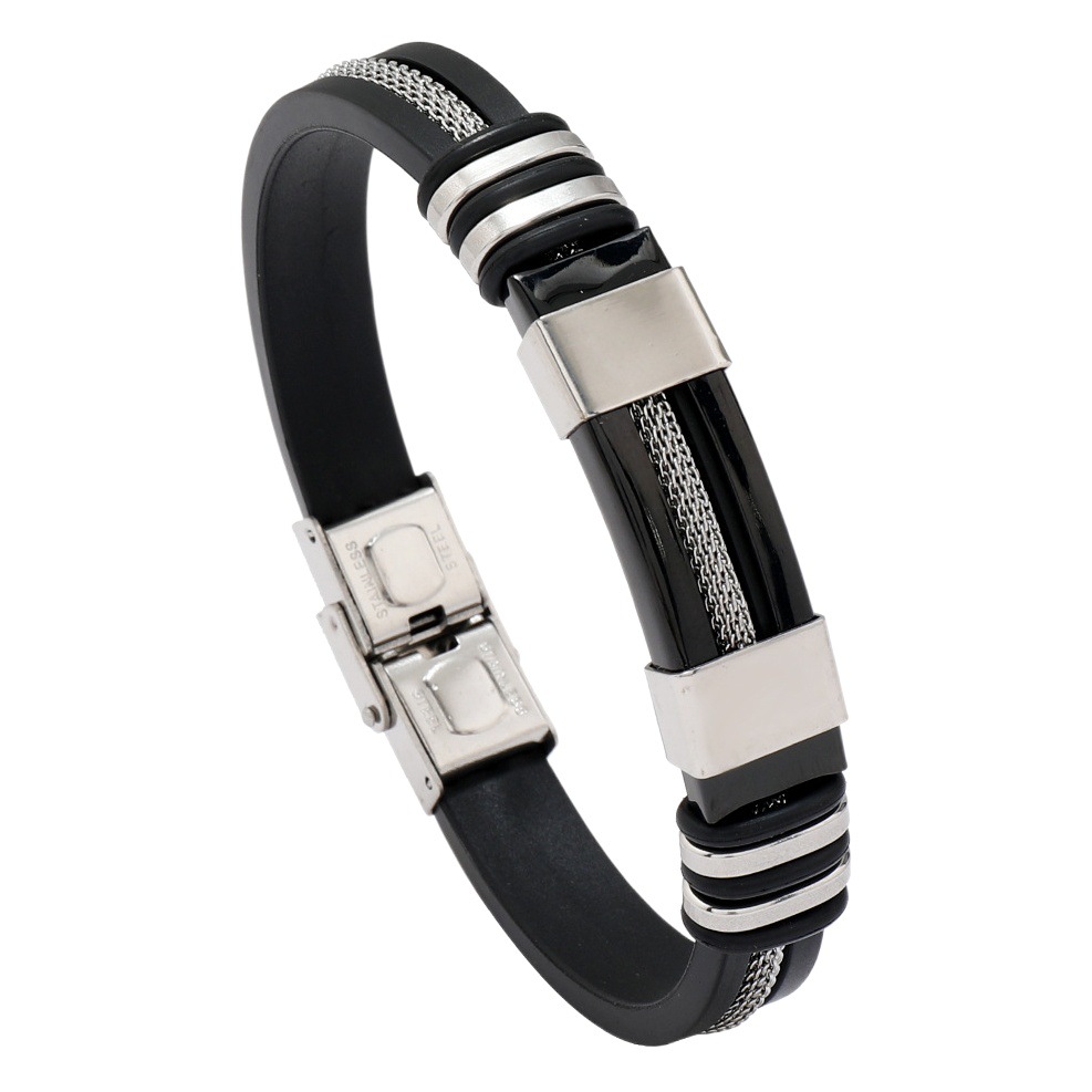 Pulsera de moda de cadena de serpentina de galvanoplastia de acero puro transfronterizo europeo y americano Pulsera de silicona de acero de titanio Pulsera de acero inoxidable de comercio exterior para hombres