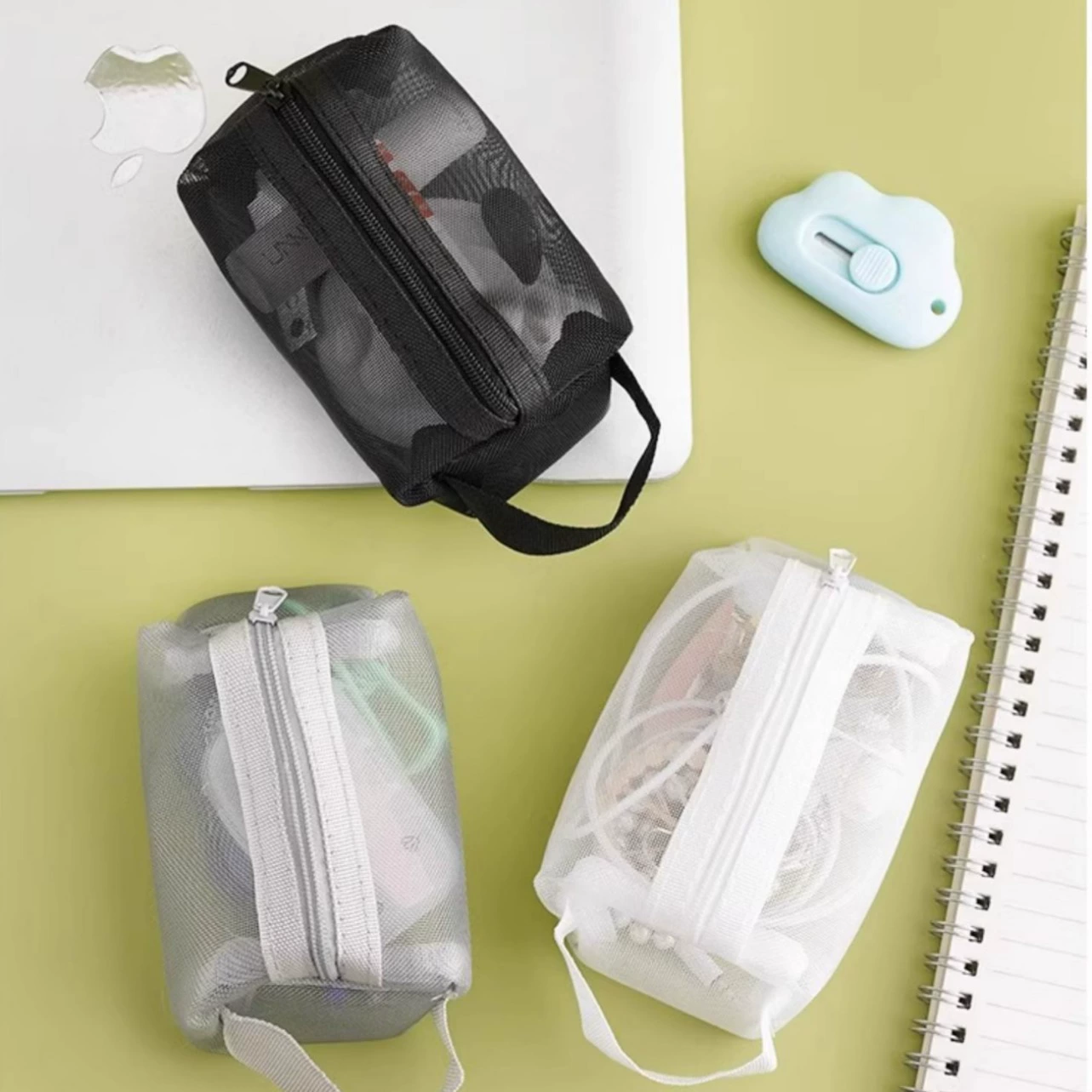 Aicheng Small Transparent Mesh Storage Bag with Zipper - Lipstick Organizer Wallet11×7×5.5 cm