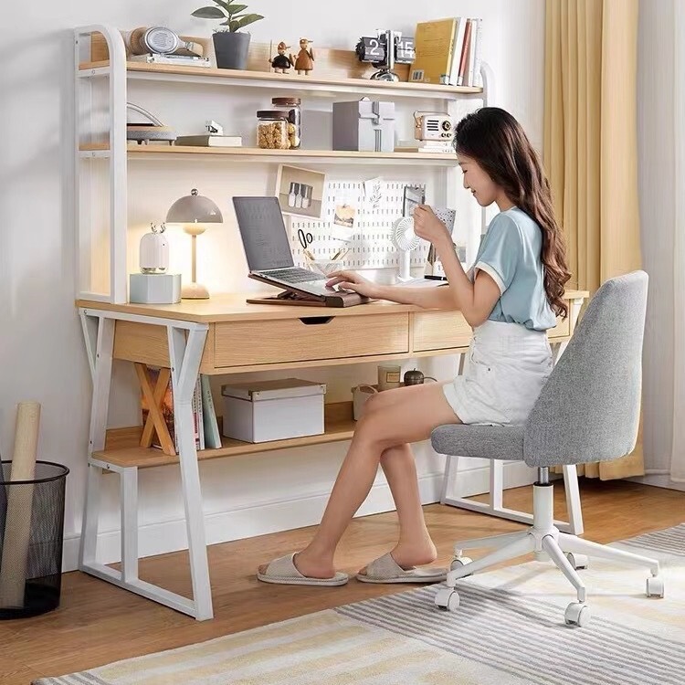 1.2 meters in stock stock computer desk with book shelf with drawer storage paper stationery desk