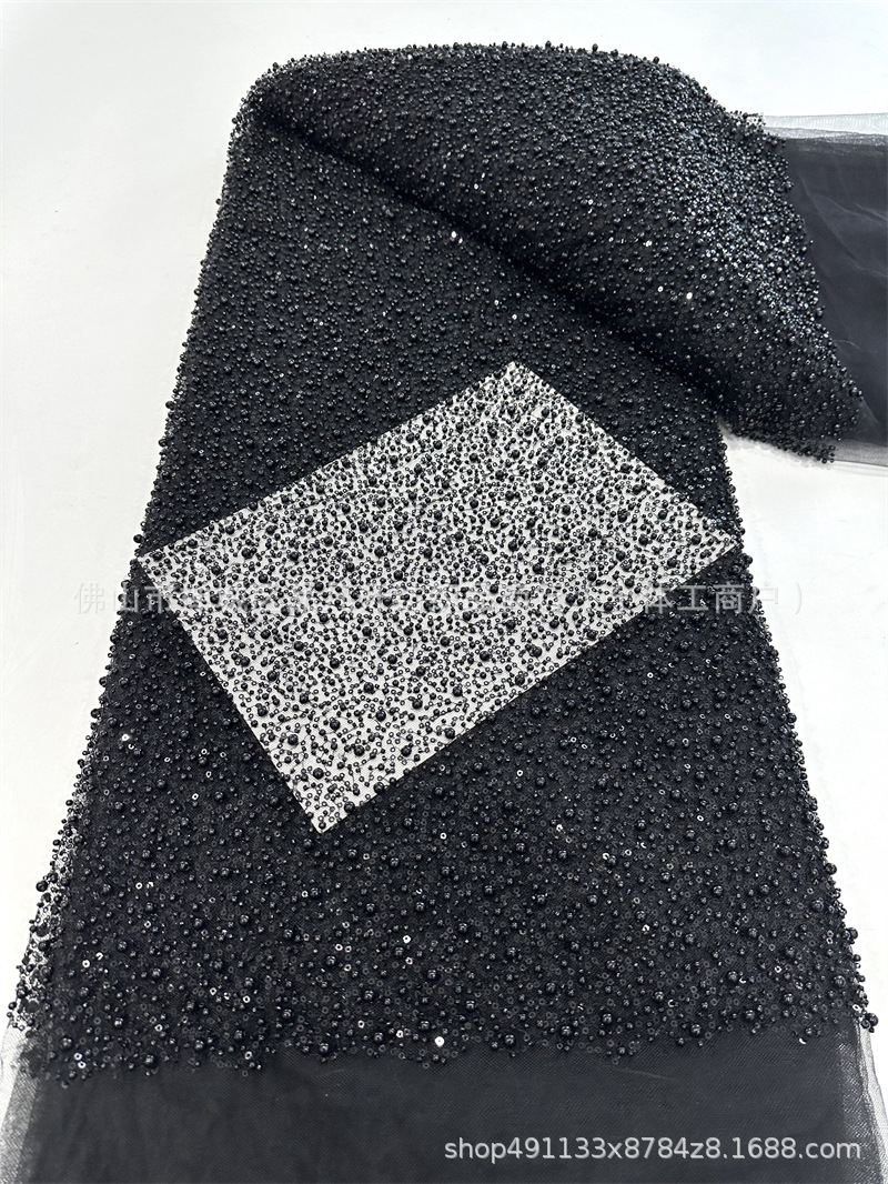 Tejido de perlas de alta densidad, tejido bordado de tubo de perlas, vestido de boda, moda, tela de cena, stock transfronterizo