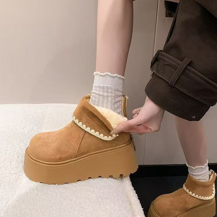 Botas de nieve de suela gruesa mujeres otoño y invierno 2025 nuevas botas blancas delgadas botas burkin medias y botas cortas
