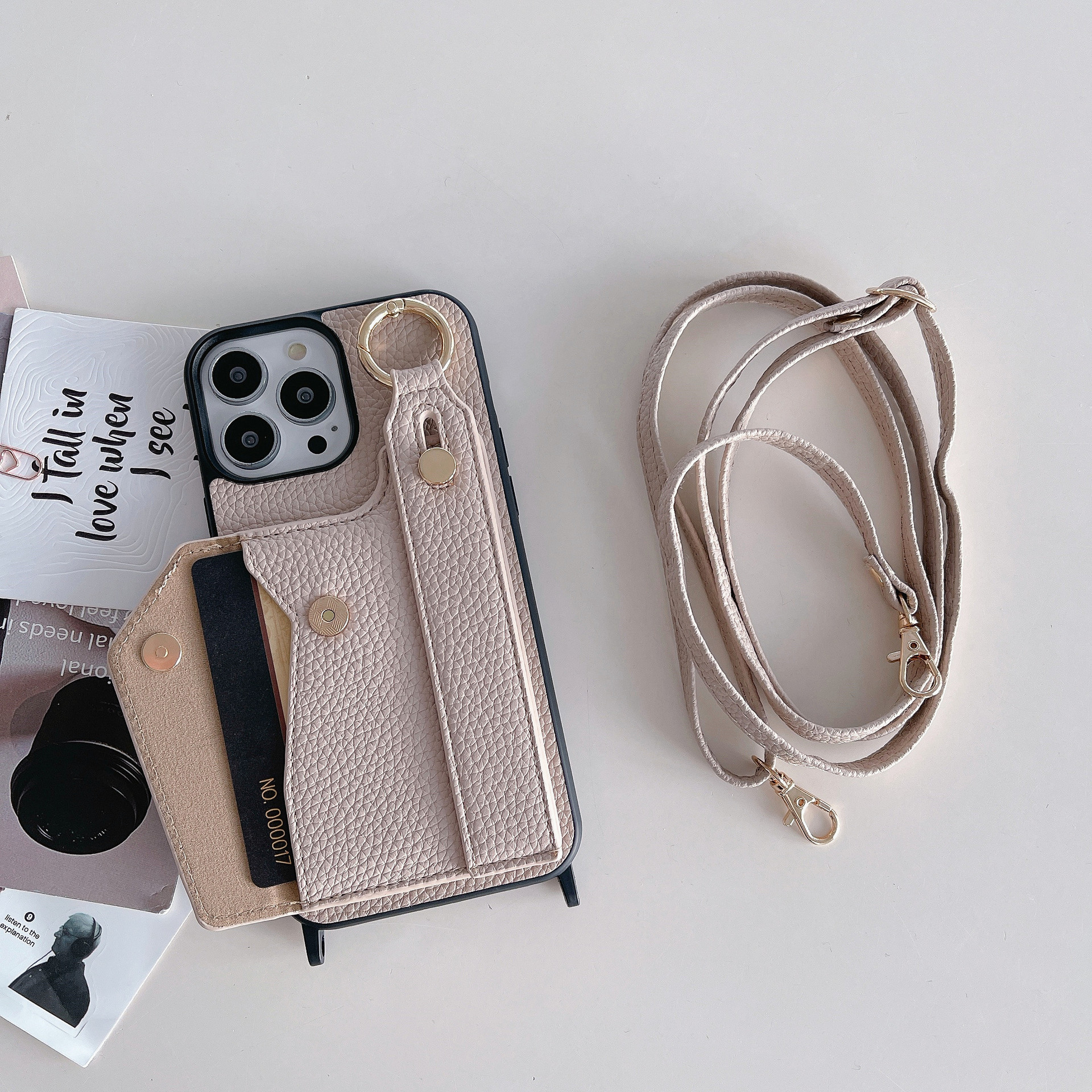 TechGlobe Suitable For IPhone 17 Pro Max Wrist Phone 12/13 Crossbody Shoulder Strap Card Slot Protective Leather Case_voghion.com