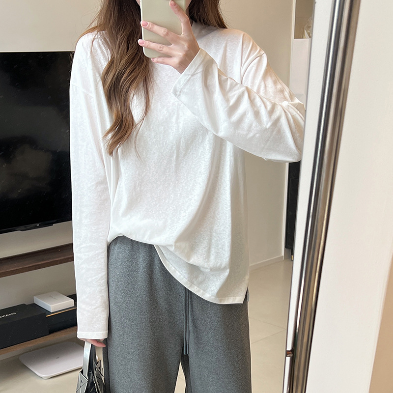 Linen Fiber! Snowflake Cotton and Linen T-Shirt Paper Man Drape Round Neck Long-Sleeved T-Shirt Loose Sun Protection Blouse Top