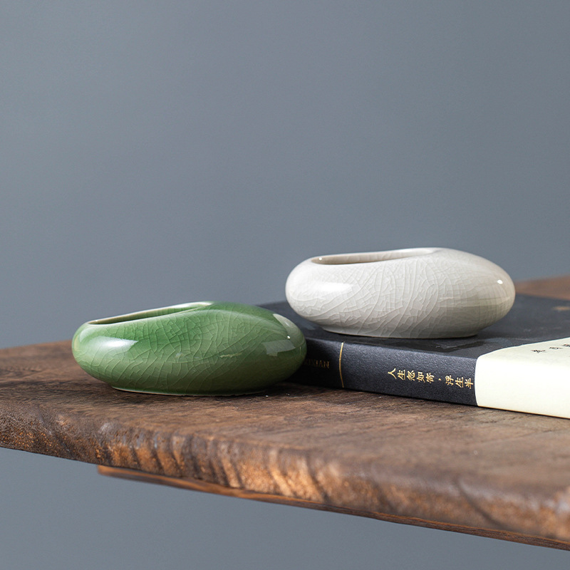 Factory Direct Supply of Mini Small Stone Ceramic Crackle Glaze Small Grass Flower Pots, Tabletop Bonsai Wholesale Ceramic Pots and Flower Pots