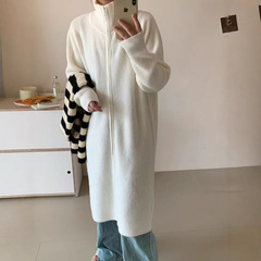翻领拉链韩版中长款毛衣裙2025年秋季内搭针织连衣裙女配大衣外套