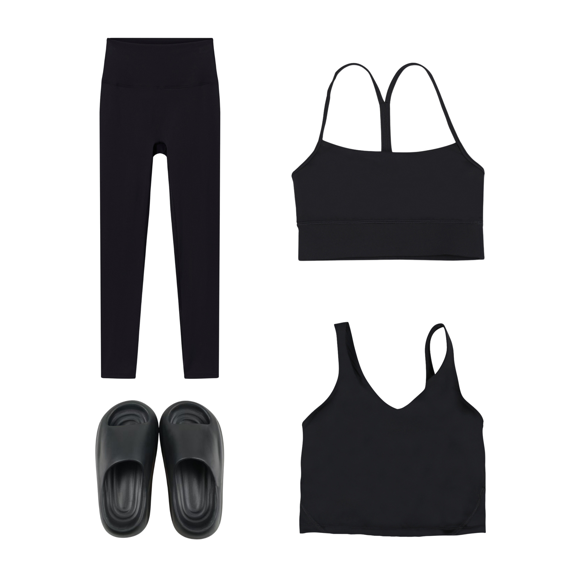 Dames 4-delige sportkleding set - Cropped broek, tanktops met U- en Y-vormige rug, slippers - Rekbare nylon outfit voor zowel thuis als in de sportschool_voghion.com